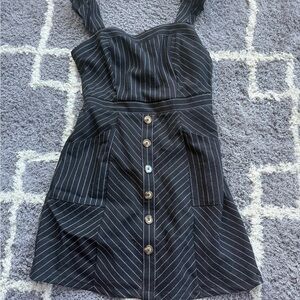 Promesa Black Pinstripe Mini Dress with Button Accents